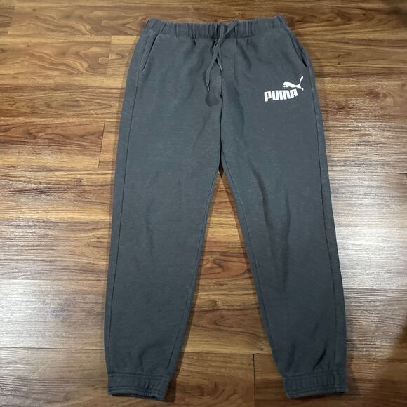 Puma Pants Gray Fleece Sweatpants Joggers Drawstring Pockets Athletic Mens XL - Picture 1 of 8